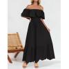 imageZESICA Womens 2025 Summer Off Shoulder Ruffle Midi Dress Short Sleeve High Waist Hollow Out Embroidery Party DressesBlack