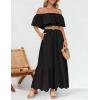 imageZESICA Womens 2025 Summer Off Shoulder Ruffle Midi Dress Short Sleeve High Waist Hollow Out Embroidery Party DressesBlack