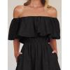 imageZESICA Womens 2025 Summer Off Shoulder Ruffle Midi Dress Short Sleeve High Waist Hollow Out Embroidery Party DressesBlack
