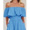 imageZESICA Womens 2025 Summer Off Shoulder Ruffle Midi Dress Short Sleeve High Waist Hollow Out Embroidery Party DressesBlue