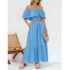 imageZESICA Womens 2025 Summer Off Shoulder Ruffle Midi Dress Short Sleeve High Waist Hollow Out Embroidery Party DressesBlue