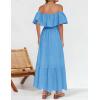 imageZESICA Womens 2025 Summer Off Shoulder Ruffle Midi Dress Short Sleeve High Waist Hollow Out Embroidery Party DressesBlue