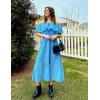 imageZESICA Womens 2025 Summer Off Shoulder Ruffle Midi Dress Short Sleeve High Waist Hollow Out Embroidery Party DressesBlue