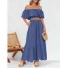 imageZESICA Womens 2025 Summer Off Shoulder Ruffle Midi Dress Short Sleeve High Waist Hollow Out Embroidery Party DressesDusty Blue