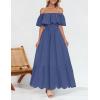 imageZESICA Womens 2025 Summer Off Shoulder Ruffle Midi Dress Short Sleeve High Waist Hollow Out Embroidery Party DressesDusty Blue