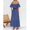 imageZESICA Womens 2025 Summer Off Shoulder Ruffle Midi Dress Short Sleeve High Waist Hollow Out Embroidery Party DressesDusty Blue