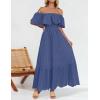imageZESICA Womens 2025 Summer Off Shoulder Ruffle Midi Dress Short Sleeve High Waist Hollow Out Embroidery Party DressesDusty Blue