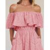 imageZESICA Womens 2025 Summer Off Shoulder Ruffle Midi Dress Short Sleeve High Waist Hollow Out Embroidery Party DressesLight Pink