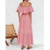 imageZESICA Womens 2025 Summer Off Shoulder Ruffle Midi Dress Short Sleeve High Waist Hollow Out Embroidery Party DressesLight Pink