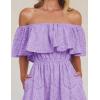 imageZESICA Womens 2025 Summer Off Shoulder Ruffle Midi Dress Short Sleeve High Waist Hollow Out Embroidery Party DressesLight Purple