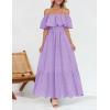imageZESICA Womens 2025 Summer Off Shoulder Ruffle Midi Dress Short Sleeve High Waist Hollow Out Embroidery Party DressesLight Purple
