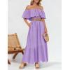 imageZESICA Womens 2025 Summer Off Shoulder Ruffle Midi Dress Short Sleeve High Waist Hollow Out Embroidery Party DressesLight Purple