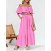 imageZESICA Womens 2025 Summer Off Shoulder Ruffle Midi Dress Short Sleeve High Waist Hollow Out Embroidery Party DressesPink