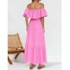 imageZESICA Womens 2025 Summer Off Shoulder Ruffle Midi Dress Short Sleeve High Waist Hollow Out Embroidery Party DressesPink