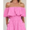 imageZESICA Womens 2025 Summer Off Shoulder Ruffle Midi Dress Short Sleeve High Waist Hollow Out Embroidery Party DressesPink