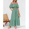 imageZESICA Womens 2025 Summer Off Shoulder Ruffle Midi Dress Short Sleeve High Waist Hollow Out Embroidery Party DressesSage