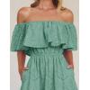 imageZESICA Womens 2025 Summer Off Shoulder Ruffle Midi Dress Short Sleeve High Waist Hollow Out Embroidery Party DressesSage