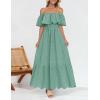 imageZESICA Womens 2025 Summer Off Shoulder Ruffle Midi Dress Short Sleeve High Waist Hollow Out Embroidery Party DressesSage