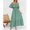 imageZESICA Womens 2025 Summer Off Shoulder Ruffle Midi Dress Short Sleeve High Waist Hollow Out Embroidery Party DressesSage