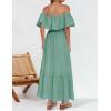 imageZESICA Womens 2025 Summer Off Shoulder Ruffle Midi Dress Short Sleeve High Waist Hollow Out Embroidery Party DressesSage