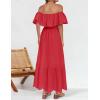 imageZESICA Womens 2025 Summer Off Shoulder Ruffle Midi Dress Short Sleeve High Waist Hollow Out Embroidery Party DressesWatermelon