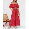 imageZESICA Womens 2025 Summer Off Shoulder Ruffle Midi Dress Short Sleeve High Waist Hollow Out Embroidery Party DressesWatermelon