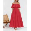 imageZESICA Womens 2025 Summer Off Shoulder Ruffle Midi Dress Short Sleeve High Waist Hollow Out Embroidery Party DressesWatermelon
