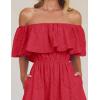 imageZESICA Womens 2025 Summer Off Shoulder Ruffle Midi Dress Short Sleeve High Waist Hollow Out Embroidery Party DressesWatermelon