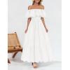 imageZESICA Womens 2025 Summer Off Shoulder Ruffle Midi Dress Short Sleeve High Waist Hollow Out Embroidery Party DressesWhite