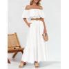 imageZESICA Womens 2025 Summer Off Shoulder Ruffle Midi Dress Short Sleeve High Waist Hollow Out Embroidery Party DressesWhite