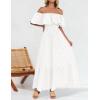 imageZESICA Womens 2025 Summer Off Shoulder Ruffle Midi Dress Short Sleeve High Waist Hollow Out Embroidery Party DressesWhite
