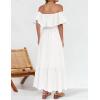 imageZESICA Womens 2025 Summer Off Shoulder Ruffle Midi Dress Short Sleeve High Waist Hollow Out Embroidery Party DressesWhite