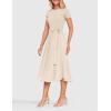imageZESICA Womens 2025 Summer Short Sleeve Midi Dresses Casual Crew Neck Knit Belted Pleated A Line Flowy Wedding Guest DressApricot