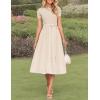 imageZESICA Womens 2025 Summer Short Sleeve Midi Dresses Casual Crew Neck Knit Belted Pleated A Line Flowy Wedding Guest DressApricot