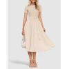 imageZESICA Womens 2025 Summer Short Sleeve Midi Dresses Casual Crew Neck Knit Belted Pleated A Line Flowy Wedding Guest DressApricot