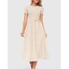 imageZESICA Womens 2025 Summer Short Sleeve Midi Dresses Casual Crew Neck Knit Belted Pleated A Line Flowy Wedding Guest DressApricot
