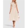 imageZESICA Womens 2025 Summer Short Sleeve Midi Dresses Casual Crew Neck Knit Belted Pleated A Line Flowy Wedding Guest DressApricot