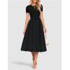 imageZESICA Womens 2025 Summer Short Sleeve Midi Dresses Casual Crew Neck Knit Belted Pleated A Line Flowy Wedding Guest DressBlack