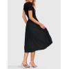 imageZESICA Womens 2025 Summer Short Sleeve Midi Dresses Casual Crew Neck Knit Belted Pleated A Line Flowy Wedding Guest DressBlack