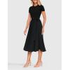 imageZESICA Womens 2025 Summer Short Sleeve Midi Dresses Casual Crew Neck Knit Belted Pleated A Line Flowy Wedding Guest DressBlack