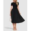 imageZESICA Womens 2025 Summer Short Sleeve Midi Dresses Casual Crew Neck Knit Belted Pleated A Line Flowy Wedding Guest DressBlack