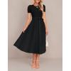 imageZESICA Womens 2025 Summer Short Sleeve Midi Dresses Casual Crew Neck Knit Belted Pleated A Line Flowy Wedding Guest DressBlack