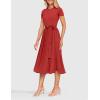 imageZESICA Womens 2025 Summer Short Sleeve Midi Dresses Casual Crew Neck Knit Belted Pleated A Line Flowy Wedding Guest DressCherry