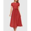 imageZESICA Womens 2025 Summer Short Sleeve Midi Dresses Casual Crew Neck Knit Belted Pleated A Line Flowy Wedding Guest DressCherry