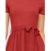 imageZESICA Womens 2025 Summer Short Sleeve Midi Dresses Casual Crew Neck Knit Belted Pleated A Line Flowy Wedding Guest DressCherry