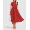imageZESICA Womens 2025 Summer Short Sleeve Midi Dresses Casual Crew Neck Knit Belted Pleated A Line Flowy Wedding Guest DressCherry