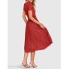 imageZESICA Womens 2025 Summer Short Sleeve Midi Dresses Casual Crew Neck Knit Belted Pleated A Line Flowy Wedding Guest DressCherry