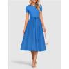 imageZESICA Womens 2025 Summer Short Sleeve Midi Dresses Casual Crew Neck Knit Belted Pleated A Line Flowy Wedding Guest DressCobalt Blue