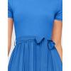imageZESICA Womens 2025 Summer Short Sleeve Midi Dresses Casual Crew Neck Knit Belted Pleated A Line Flowy Wedding Guest DressCobalt Blue
