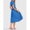 imageZESICA Womens 2025 Summer Short Sleeve Midi Dresses Casual Crew Neck Knit Belted Pleated A Line Flowy Wedding Guest DressCobalt Blue